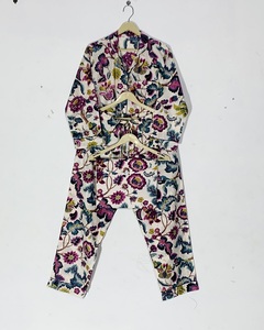 Conjunto de Pijama de Algodón con Cuello Camisero, Estilo Vintage, Satinado, Largo hasta la Rodilla, con Botones, Estampado a Mano, Ecológico, para Primavera/Verano - Product Image 2