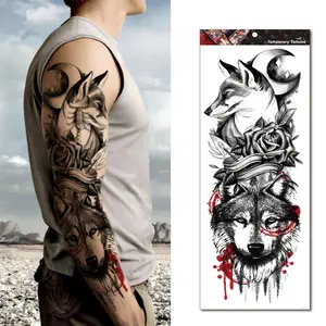 Adesivo de tatuagem de leão, grande braço, coroa, king, rosa, temporário, à prova d'água, wolf, tigre, homens, crânio inteiro, totem adesivos