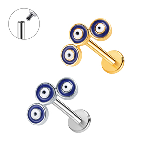 In magazzino In acciaio inox Piercing a dorso piatto borchia <span class=keywords><strong>argento</strong></span> placcato oro malocchio serie Labret lobo orecchio a bottone - Product Image 3