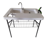 Table pliable extérieure de luxe bon marché en gros de filet avec le filet en acier de pulvérisateur de nettoyage de 2 éviers pour le camping pique-nique BBQ partie