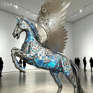 Scultura di Cavallo Alato in Acciaio Inossidabile Lucidato a Specchio, Grande e a Grandezza Naturale, per Giardino Esterno, Stile Fantascientifico, Moderna e Personalizzabile - Product Image 4