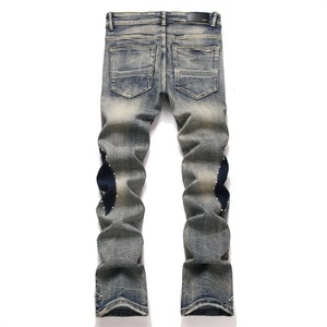 YUANBOFEI <span class=keywords><strong>Jeans</strong></span> da <span class=keywords><strong>Uomo</strong></span> di Alta Qualità, Slim Fit, a Zampa, in Denim Strappato con Borchie e Ricami, Design Vintage a Vita Media, Casual - Product Image 2