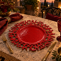 Assiette de présentation en plastique de 13 pouces, finition poudrée, élégante, vert émeraude, style baroque, bord ajouré, finition brillante texturée, pour événements