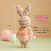 Usine En Gros Rose Fleur Fille Tricoté Crochet Poupée Lapin De Pâques Lapin En Peluche Animal En Peluche Jouet En Polyester PP Coton