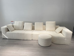Sofá Modular Comprimido Sin Marco de Felpa <span class=keywords><strong>Blanca</strong></span> de Alta Densidad, Ligero, Desmontable, con Otomana a Juego, Sofá Minimalista en Forma de L para Villa - Product Image 6