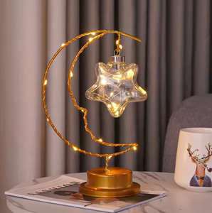 Hiện Đại LED Lưỡi Liềm Đêm Pin Hoạt Động Dây Đồng Kim Loại Trăng Sao Nhà Giáng Sinh Eid Ramadan Trang Trí Nội Thất Sắt Phòng Trang Trí Nội Thất Bóng Đèn - Product Image 4