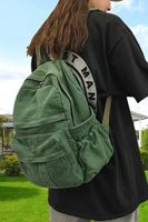 Sac à dos pour femme en toile verte à motif uni, esthétique rétro, pour lycéennes/étudiantes, sac à dos de voyage pour ordinateur portable