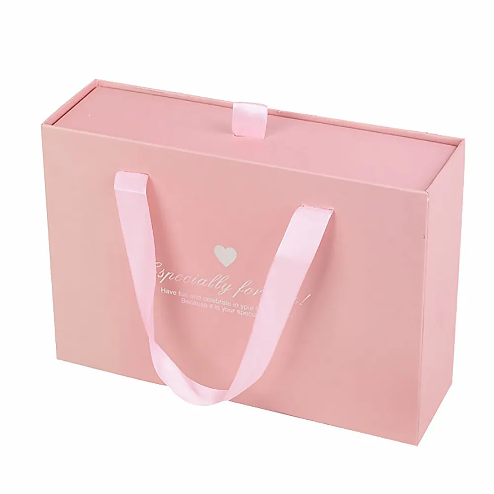 Boîte d'emballage cadeau en carton rose avec logo personnalisé pour mariage de vacances, boîte cadeau à tiroir en marbre avec poignée boîte d'emballage cadeau en chocolat