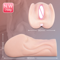 Bestseller Realistische Taschenvagina Männlicher Masturbator mit Doppelkanal Lebensechter Silikon Anal- und Vaginalmasturbator für Männer