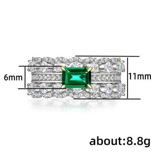 Anillo de cóctel Q019 para mujer, anillos de compromiso con piedra de esmeralda natural y engaste de púas, anillos de moda - Product Image 5