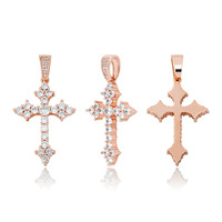 Nouveau Collier Pendentif Croix Hip Hop en Laiton Plaqué Or, Zircon Cubique Bling Iced Out, avec Chaîne Corde