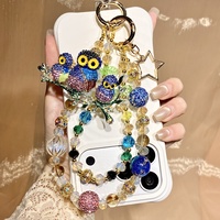 Chaîne de téléphone de luxe colorée avec famille de hiboux en strass, lanière perlée faite main de style industriel, breloque de sac, bijou, cadeau pour femme