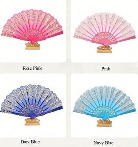 Éventail pliant artisanal en plastique style chinois 2025 avec poudre d'or, idéal pour mariage, fête, cadeau ou danse - Product Image 4