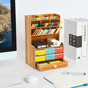 <span class=keywords><strong>Porte</strong></span>-crayons <span class=keywords><strong>en</strong></span> <span class=keywords><strong>bois</strong></span>, organisateur de stylos pour bureau avec 15 compartiments + tiroir, organisateur de rangement de papeterie de bureau - Product Image 3