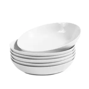 Piring keramik pişmiş toprak tabak parlak toprak levha makarna, 8 "9" yemek tabakları beyaz seramik platos de porcelana