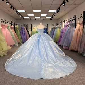 Robe de Quinceañera bleue, robe de soirée pour 15 ans, robe de bal sans manches avec cristaux et perles, Dy6791-1 - Product Image 2