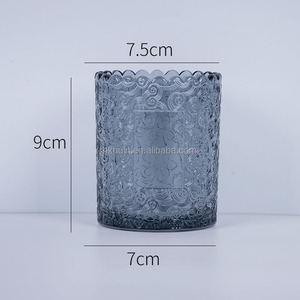 Venta al por mayor estilo vintage vacío redondo vidrio color votivo titular vasos en relieve vela tarro linternas de cristal portavelas - Product Image 4