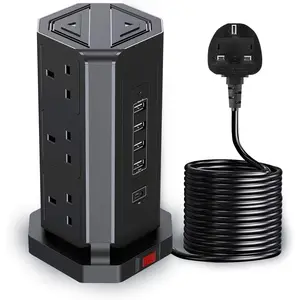 9 Gang Extension Tower with 5 USB Power Strip Multi Plug Desktop Power Socket