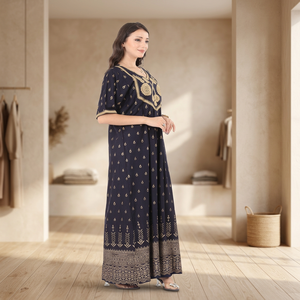 Elegante Vestido Maxi Bordado con Cuello, Abaya de Algodón Transpirable para Mujeres Musulmanas, Manga Larga, Uso Diario, Talla Grande - Product Image 4