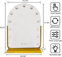 Miroir de maquillage LED de bureau avec 13 ampoules, 360° °   Miroir de maquillage rotatif pour table de toilette et chambre à coucher
