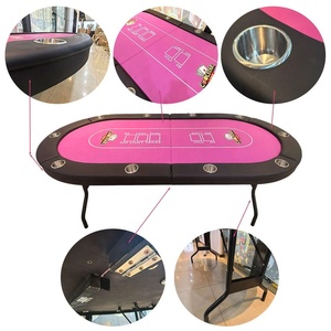 Table de <span class=keywords><strong>poker</strong></span> professionnelle rose fuchsia pour 10 joueurs, logo personnalisé, pieds pliants, porte-gobelets en acier inoxydable, équipement de casino - Product Image 2