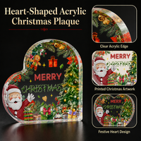 Plaque de Noël personnalisée en acrylique transparent épais en forme de cœur, décor de table mignon avec Père Noël, bloc de Noël en acrylique en forme de cœur