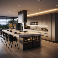 Gabinetes de Cocina Personalizados de Estilo Moderno Alemán, Panel de Madera de Pino, Melamina, Cajones con Cierre Suave, Resistentes al Agua, Bingkun CF-02 Easy