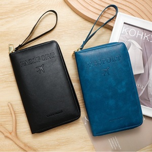 Portefeuille pour passeport long RFID d'affaires, porte-cartes, porte-monnaie à fermeture éclair à la mode, stockage de <span class=keywords><strong>billets</strong></span> pour certificat de voyage - Product Image 1
