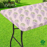 Nappe de table rectangulaire ajustée Wisteria en PEVA avec dos en flanelle, imperméable, bord élastique, pour camping et pique-nique en extérieur, facile à nettoyer, réutilisable