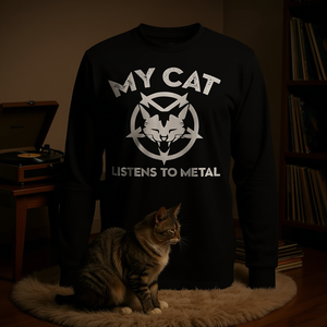 Maglietta a maniche lunghe My Cat Listens To Metal, nera, taglia unisex per adulti - Product Image 3