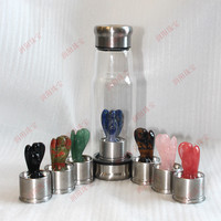 Bouteille d'eau en verre borosilicate de 450 ml avec logo personnalisé, pierres précieuses de guérison en quartz et cristaux naturels – Vente en gros