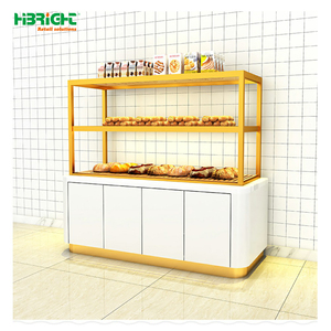 Vitrina Exhibidora de Panadería Moderna y Lujosa con Marco Dorado, Puertas de Vidrio y Base de Almacenamiento para Supermercados y Tiendas de Comestibles - Product Image 2