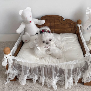 Lit rétro en bois massif pour petits chiens avec fermeture à bouton Maisons et meubles OEM pour animaux de compagnie pour chats maltais du Yorkshire - Product Image 4