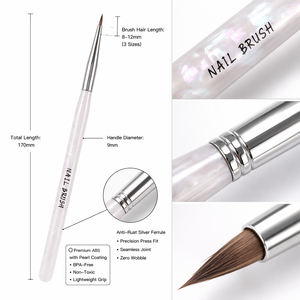 Pinceau à ongles en acrylique Slim Point avec manche ergonomique, poils en nylon non pelucheux, pour manucure en salon et marque privée - Product Image 2
