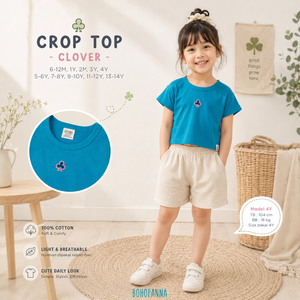 เสื้อครอปท็อปลายโคลเวอร์ ผลิตจากวัสดุพรีเมียม ระบายอากาศได้ดี นุ่มสบาย เหมาะสำหรับวันหยุดเรียนและช่วงเวลาสนุกสนาน - Product Image 3