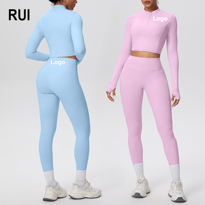 Conjunto de Yoga sin Costuras para Mujer RUIQUWIN 2026, Chaqueta de Yoga Transpirable con Cierre, Pantalones de Cintura Alta con Bolsillos, Conjunto de 2 Piezas, Ropa Deportiva Informal - Product Image 1