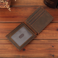 Dompet Lipat Kulit Crazy Horse Anti RFID, Jendela ID, Banyak Slot Kartu, Logo Kustom, Dompet Kulit Sapi Asli untuk Hadiah Pria