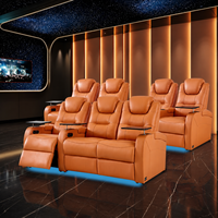 Fauteuil de cinéma maison moderne haut de gamme personnalisable en cuir véritable avec mémoire, électrique, extensible, cadre en bois, inclinable intelligent, USB, bleu