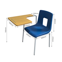 Chaise de formation ergonomique pour l'école avec tablette d'écriture, bras en bois, siège en plastique PP, structure métallique, pour salle de classe et conférence