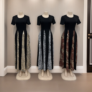 Abito Casual elegante da donna con stampa leopardata abito Vintage A righe A manica corta A vita alta - Product Image 3