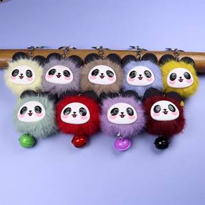 Plush colorful panda keychain bell, cute little panda fur <b>ball</b> bag pendant, imitation mink fur <b>ball</b> cart small gift - Product Image 2