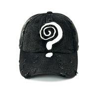 Gorra de béisbol de mezclilla vintage desgastada con bordado de signo de interrogación en espiral, estilo Dad Hat lavado, visera rasgada, gorra de sol streetwear, logotipo personalizado