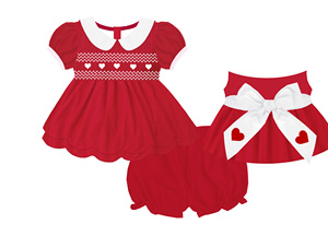 Vestido de Niña con Cuello Blanco y Corazón Rojo Bordado a Mano, Patrón de Corazones Blancos, Manga Abullonada, Lazo Grande en la Espalda, Traje para el Día de San Valentín - Product Image 5