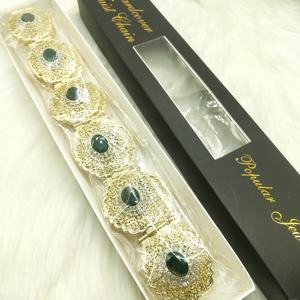 Robe de mariée ethnique en plaqué or <span class=keywords><strong>pour</strong></span> femme <span class=keywords><strong>caftan</strong></span> Abaya style marocain <span class=keywords><strong>caftan</strong></span> avec <span class=keywords><strong>ceinture</strong></span> en pierre verte rouge chaîne de taille en métal bijoux - Product Image 3