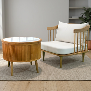 Modern Traditional Solid Oak Lounge Chair Table <b>Set</b> for Outdoor Indoor Living Room Hotel Lobby-Comfortable Outdoor Furniture - Product Image 3