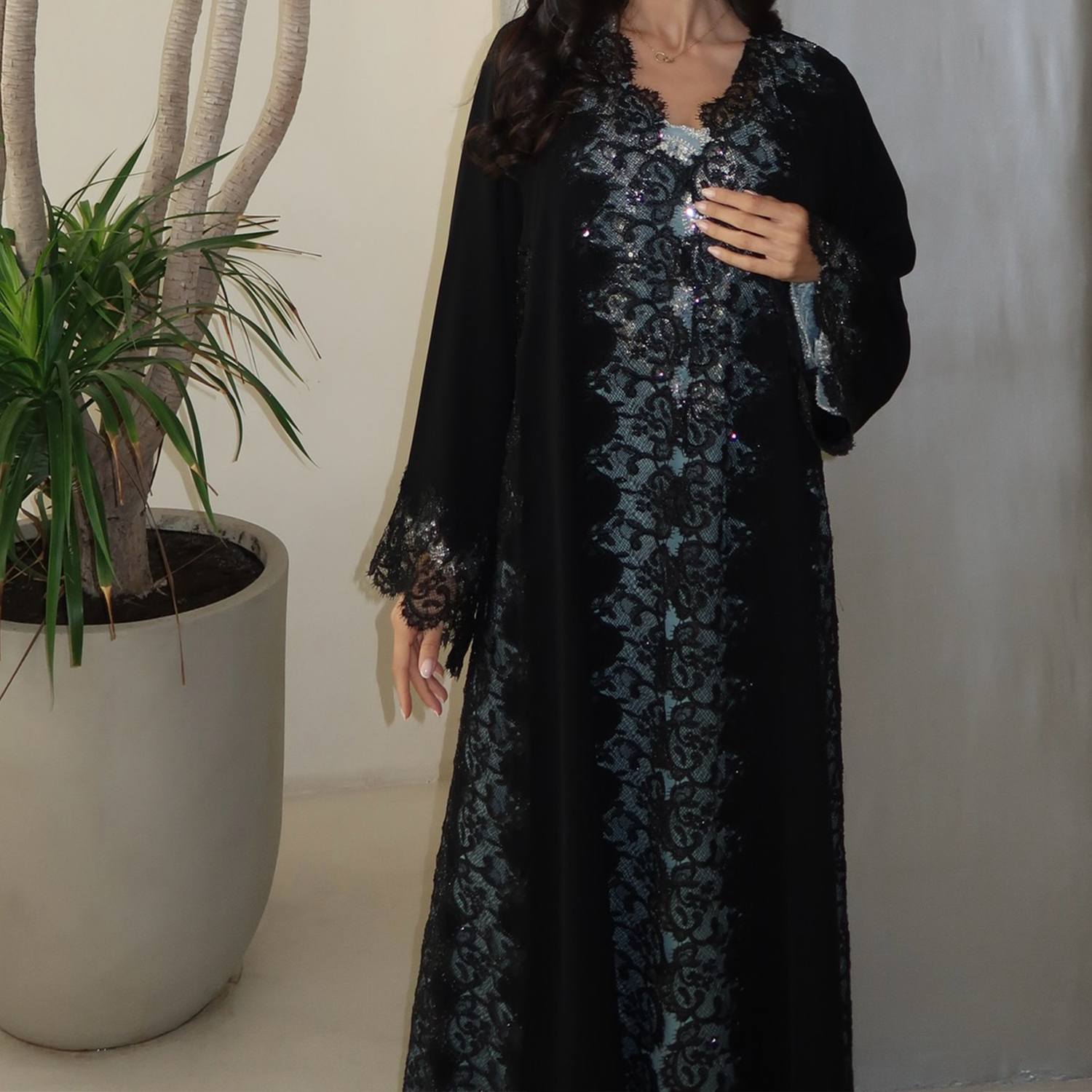 knee length dresses for ladies A-Line Abaya Dress with Black Georgette Hijab Xs / 60 [+$ 4.99]