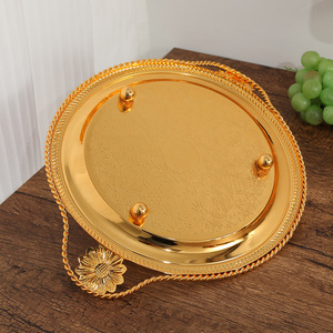 Eisen-Tablett im nordischen Luxus-Stil mit goldenem Untergestell für Wohnzimmer, Obst- und Gebäckaufbewahrung, klassische Heimdekoration, multifunktional - Product Image 4
