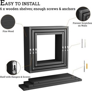 Juego negro de 6 <span class=keywords><strong>estantes</strong></span> <span class=keywords><strong>flotantes</strong></span> <span class=keywords><strong>cuadrados</strong></span> de madera para montaje en pared <span class=keywords><strong>estantes</strong></span> de pared de cubo geométrico - Product Image 5
