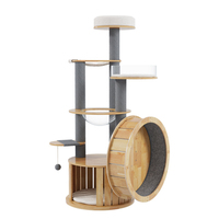 Tour d'activités pour chat de luxe, grande taille, en bois massif et sisal, avec plateforme multi-niveaux, poteau d'exercice, tapis roulant et roue de course
