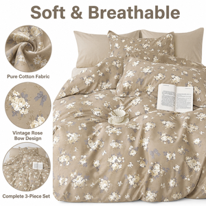 Juego de Ropa de Cama Floral de Algodón de 3 Piezas, Tamaño Queen, Estilo Vintage con Lazo, Envío Directo desde la UE, Distribuidor Local en Polonia - Product Image 1